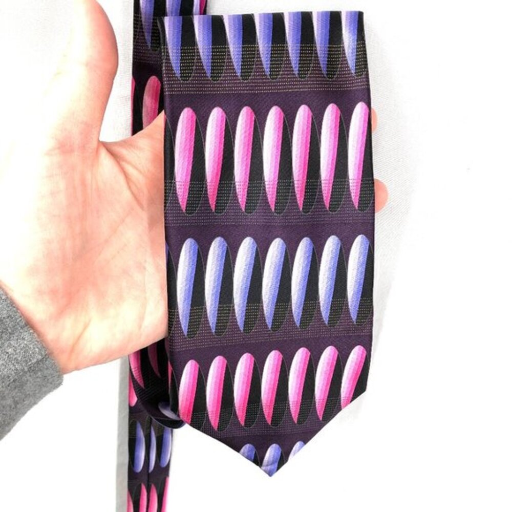BERGAMO NEW YORK Handmade 100% Silk Tie necktie retro abstract Black pink purple